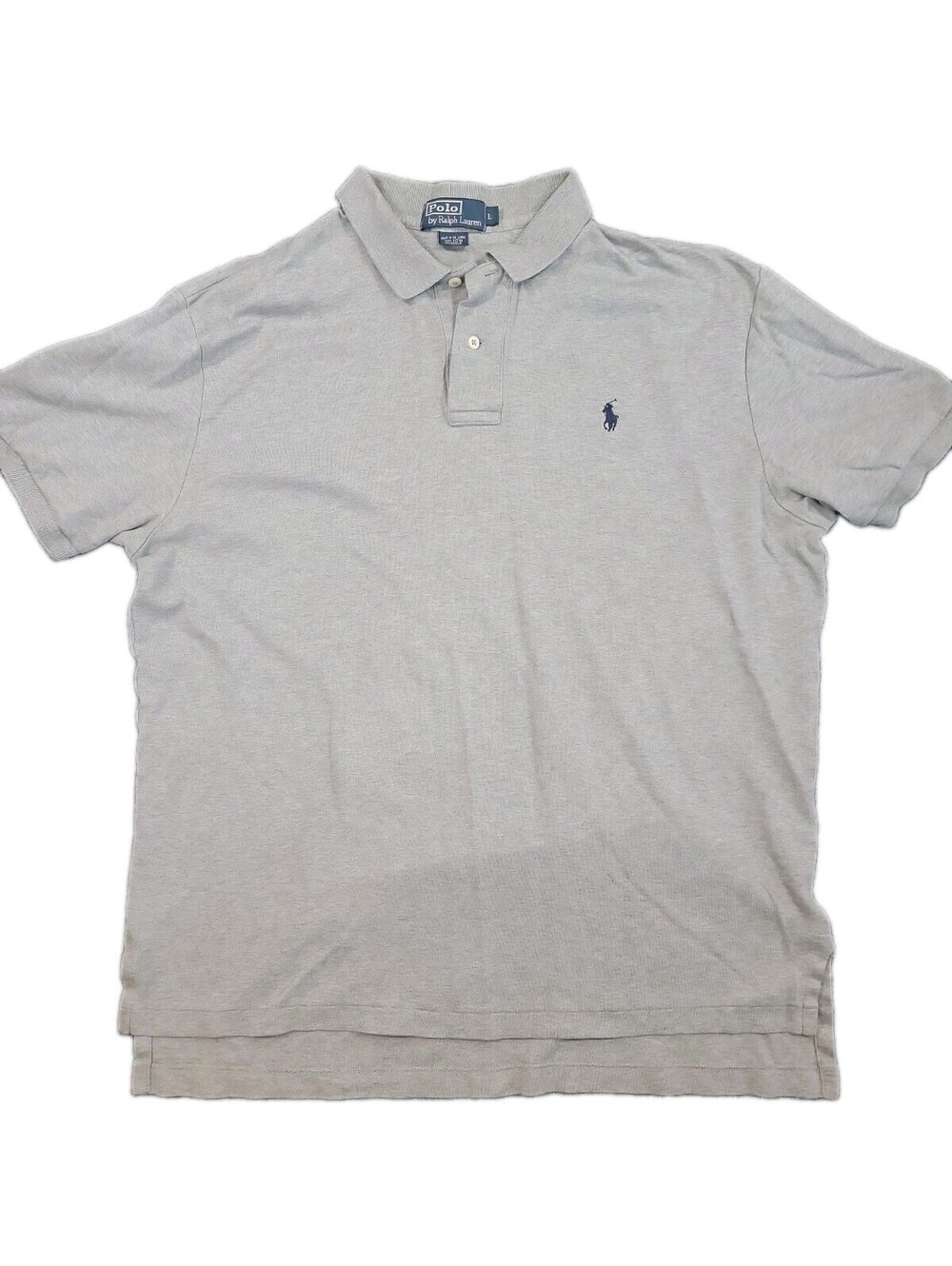 Polo Ralph Lauren Mens Gray Pique Short Sleeve Polo Navy Pony SZ L Flawed 525